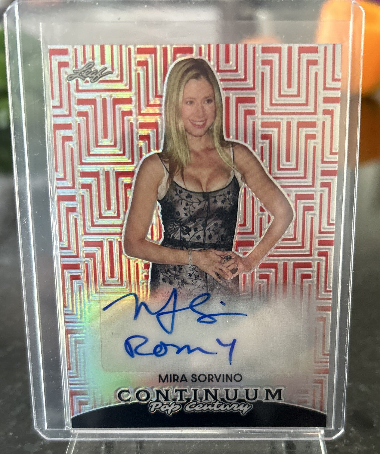 "Romy" Mira Sorvino 2024 Leaf Continuum Pop Century RED Autograph Auto #'d 44/49