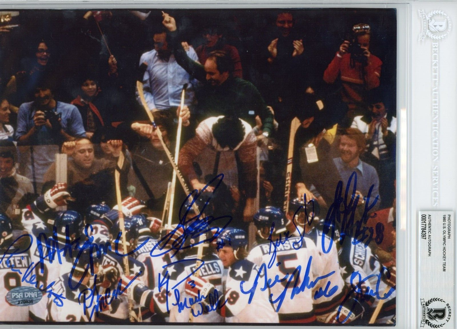 Signed 1980 USA Hockey Gold Winning 8x10 Photo by 9 - Beckett BAS Encased Photo