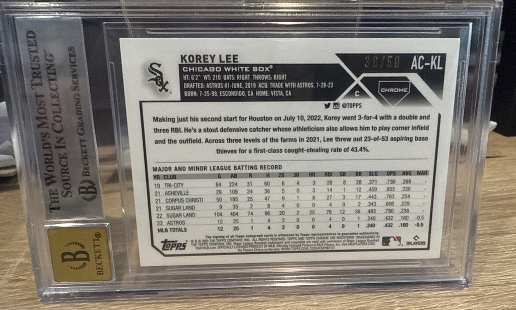 BGS 9 BAS 10 -2023 Topps Chrome Update KOREY LEE Gold Refractor Auto RC #d /50