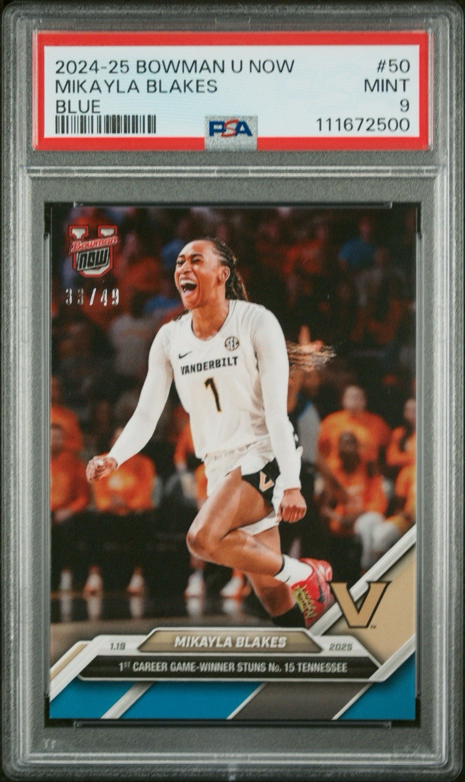 2024-25 Bowman U Now #50 Mikayla Blakes Blue #d /49 - PSA 9 Mint
