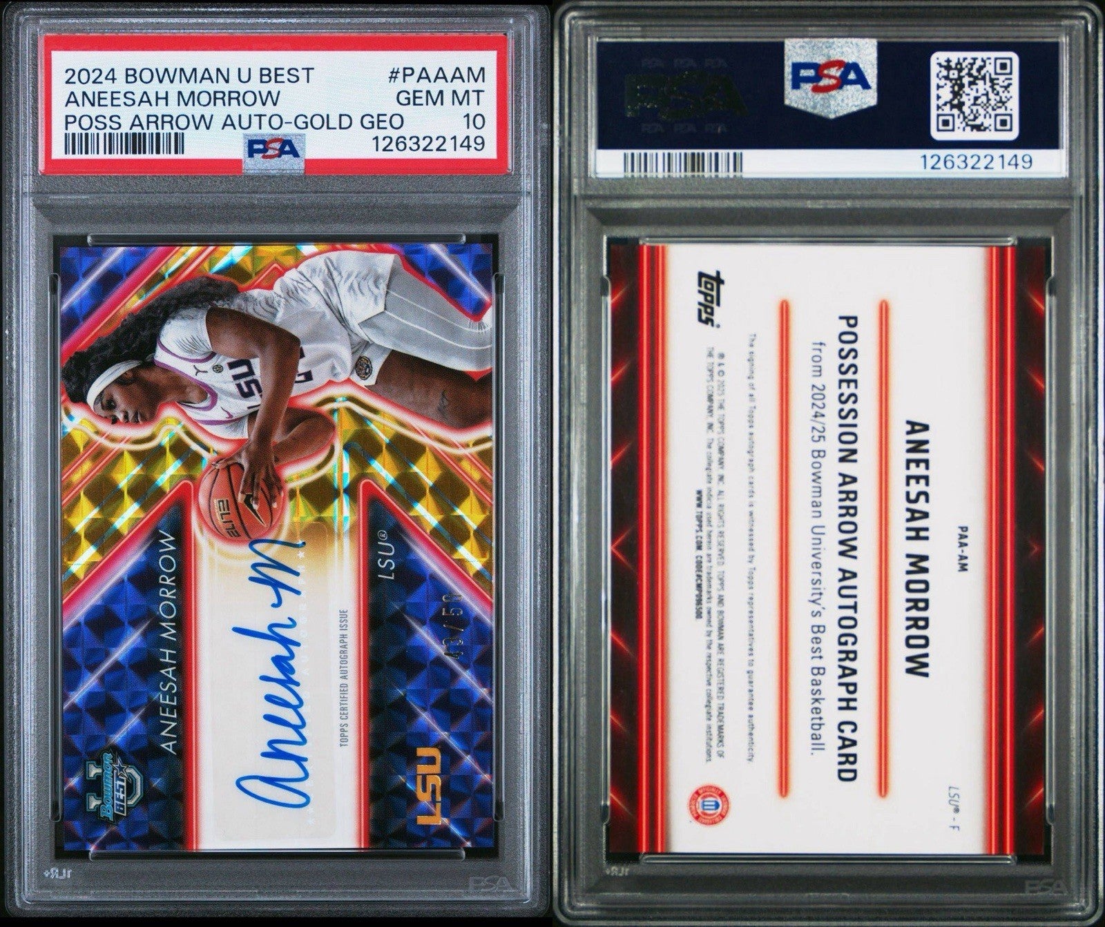2024 Bowman's Best U #PAA-AM Aneesah Morrow Poss Arrow Auto Gold Geo /50 PSA 10