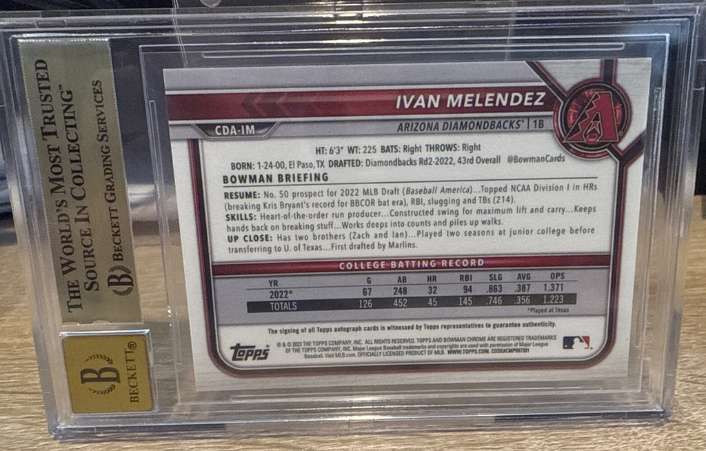 Ivan Melendez 2022 Bowman Draft Lite 1st Bowman Draft RayWave Auto SP BGS 9.5