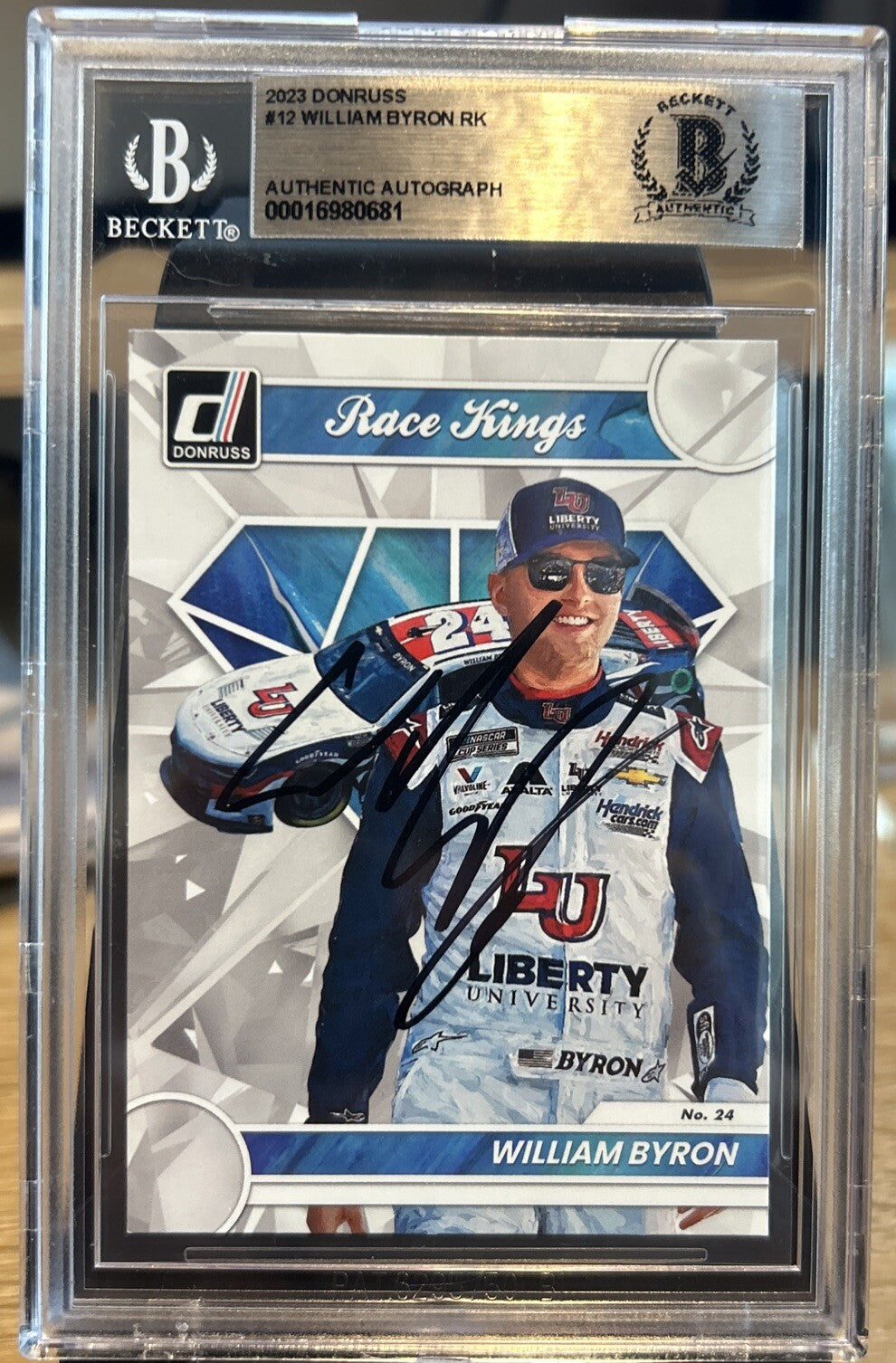 Signed WILLIAM BYRON 2023 DONRUSS Race Kings #12 NASCAR BECKETT BAS Slab