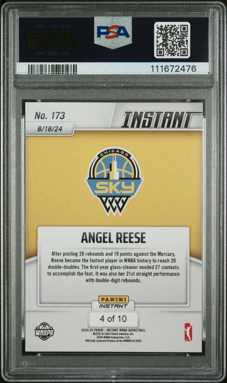 2024 Panini Instant WNBA #173 Angel Reese RC Jaguar /10 Rookie Record PSA 9