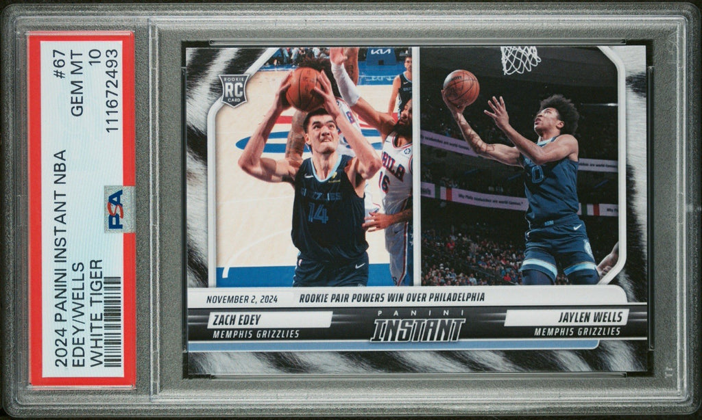 2024-25 Panini Instant Zach Edey/Jaylen Wells - White Tiger #d /5 RC #67 PSA 10