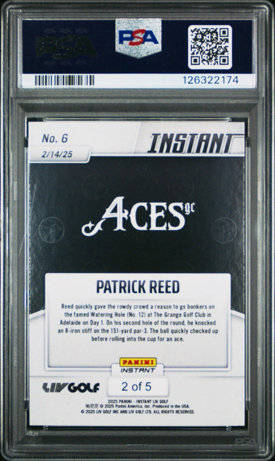 2025 PANINI INSTANT LIV GOLF #6 - Patrick Reed Lightning #d /5 - PSA 8