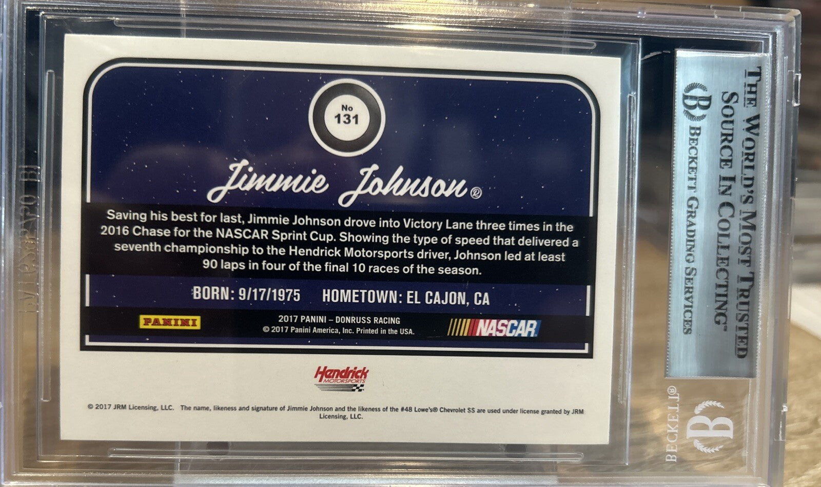 2017 DONRUSS JIMMIE JOHNSON #131 SIGNED AUTOGRAPH BECKETT BAS Slab