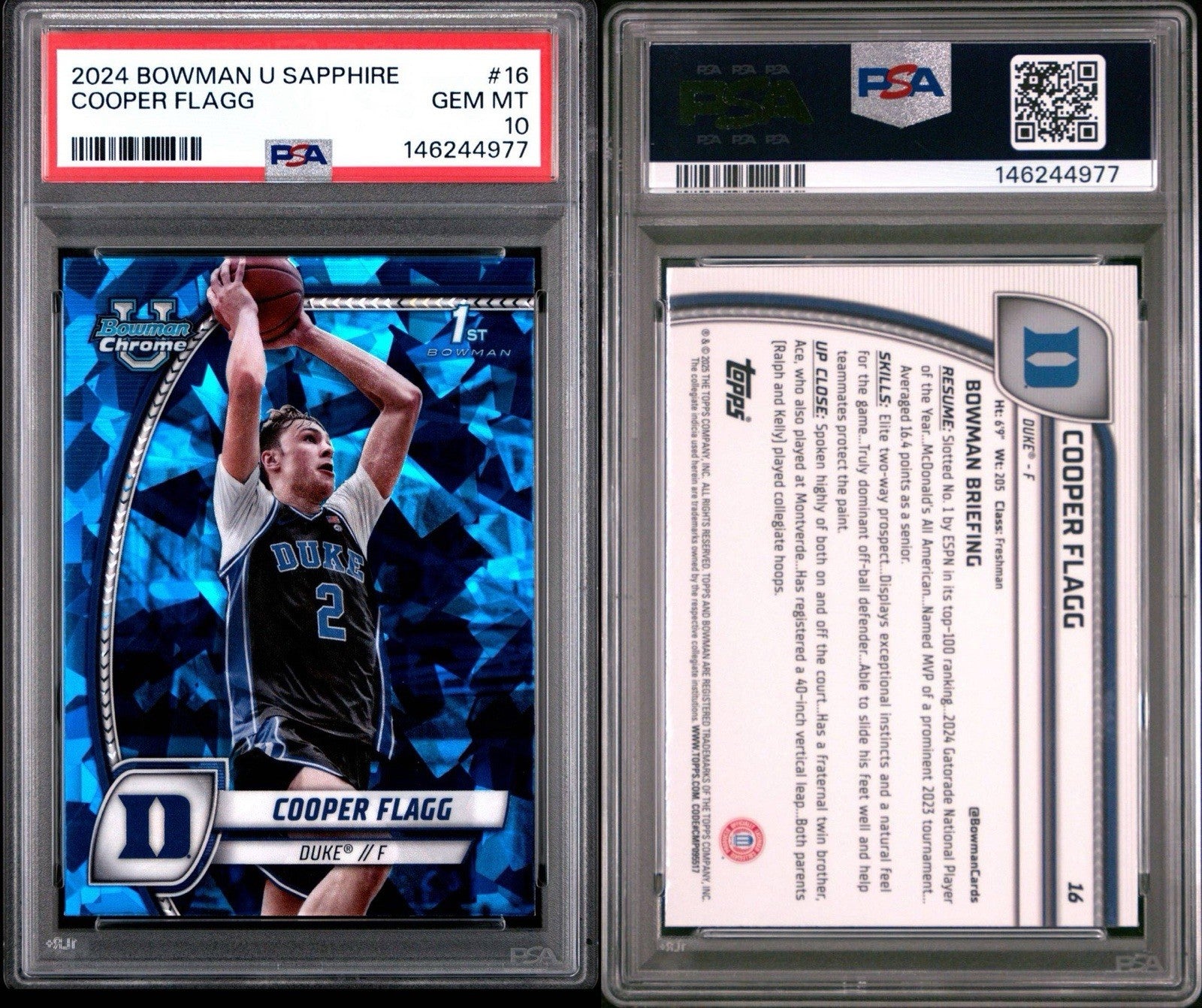 2024 Bowman University Cooper Flagg Sapphire#16 PSA 10