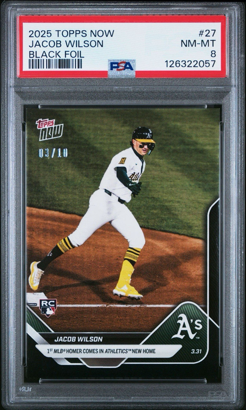 Jacob Wilson 2025 Topps Now #27 Black Foil #d /10 - 1st MLB HR - PSA 8