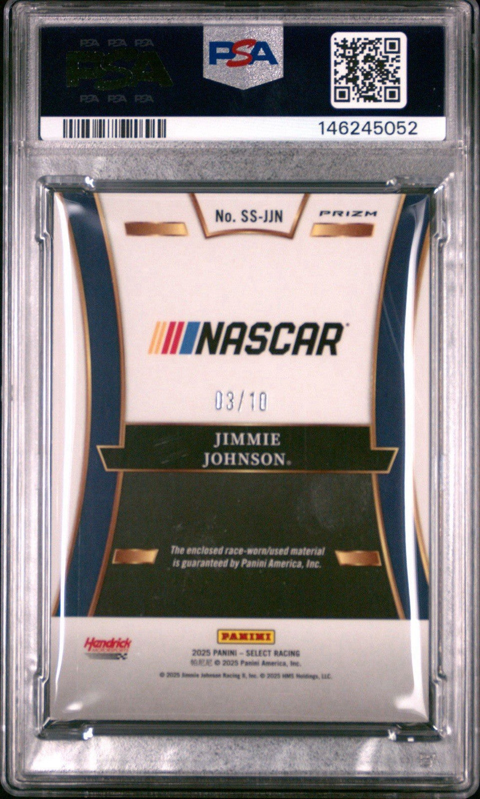 2025 Panini Select Jimmie Johnson Swatch Gold Prizm /10 - PSA 9 Mint