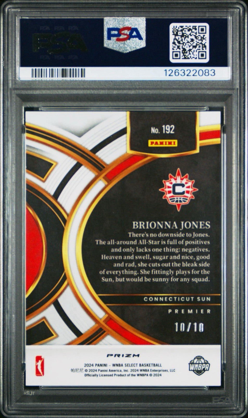 2024 PANINI SELECT WNBA BRIONNA JONES GOLD PRIZM /10 #192 - PSA 8