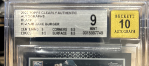 2022 Topps Clearly Authentic Black Jake Burger RC /75 BGS 9 Auto 10 Gem Mint
