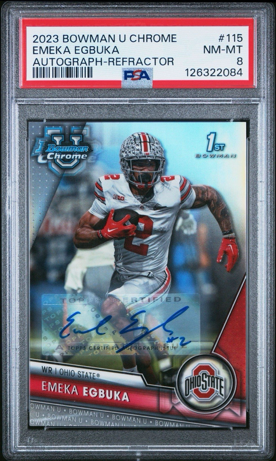2023 Bowman Chrome U 1st - Emeka Egbuka Refractor Auto /499 - PSA 8