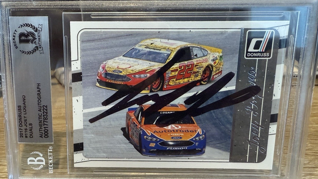 Signed Joey Logano 2017 Donruss Duals #116 - Beckett BAS Slab