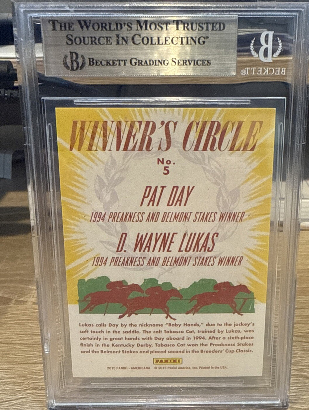 2015 Panini Americana Winner's Circle #5 Pat Day Signed Beckett BAS Slab