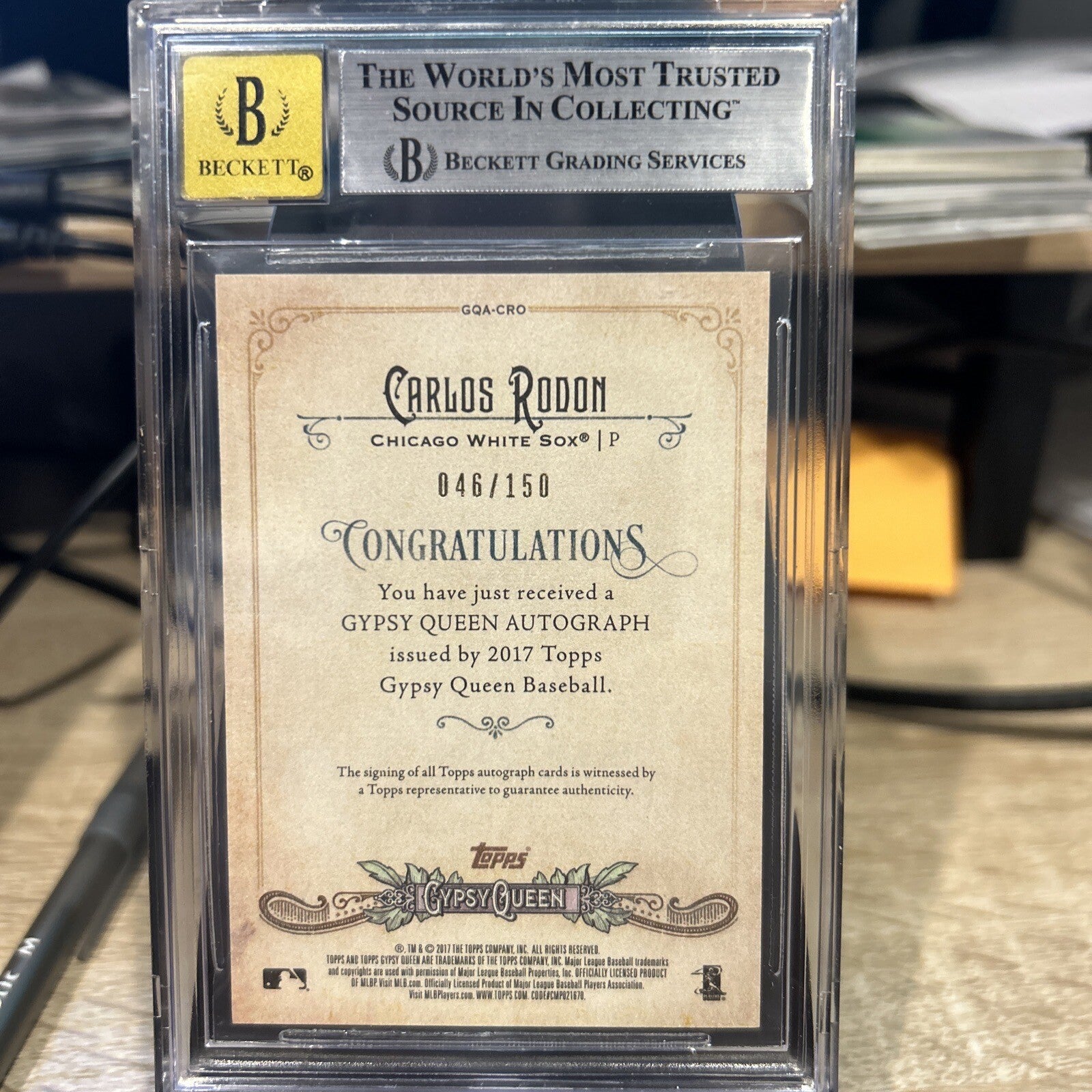 2017 Topps Gypsy Queen Auto Purple /150 Carlos Rodon #GQA-CRO BGS 9 Auto 10