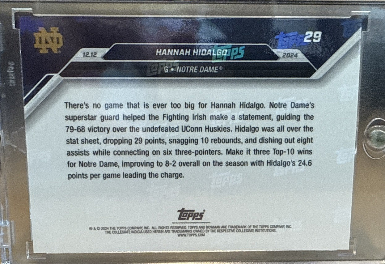 2024-25 Hannah Hidalgo - Bowman U Now #29 Leads Notre Dame Blue Parallel /49