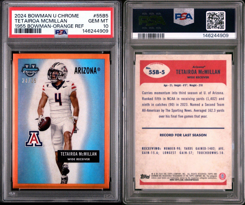 2024 Bowman U Chrome Orange Refractor 24/25 Tetairoa McMillan PSA 10 Gem