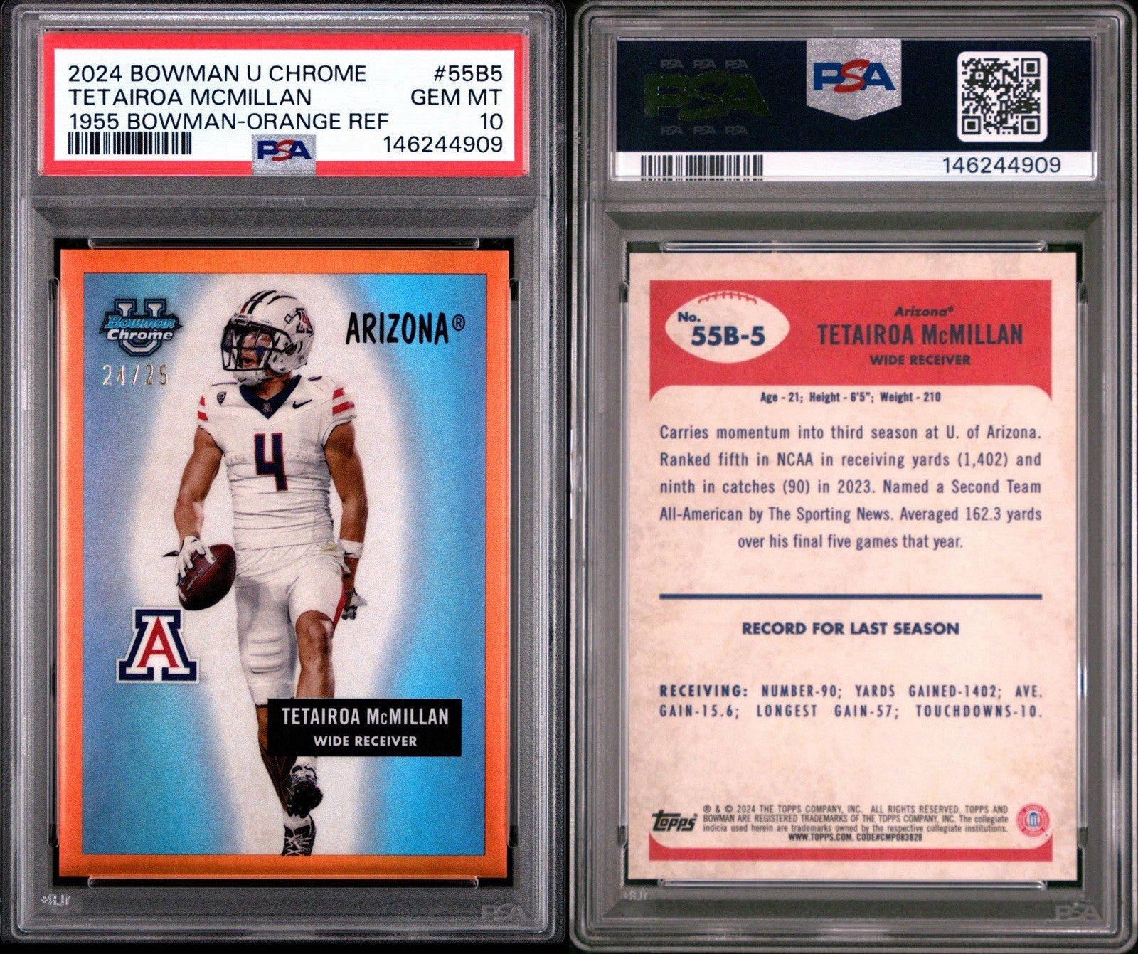 2024 Bowman U Chrome Orange Refractor 24/25 Tetairoa McMillan PSA 10 Gem