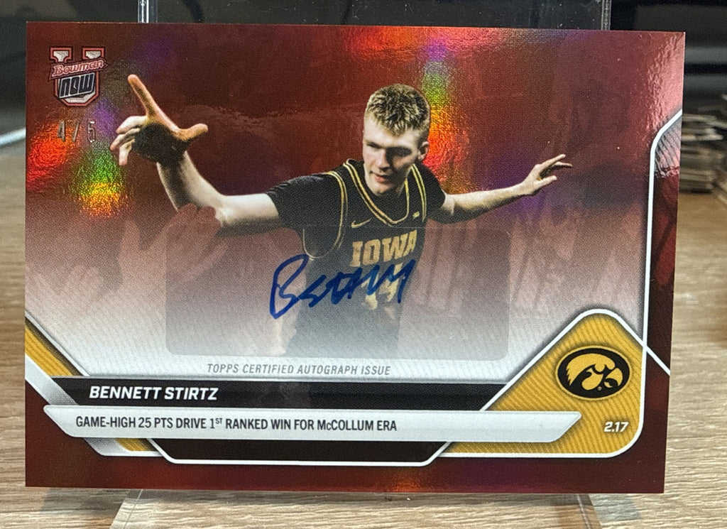 2025-26 Bowman U Now - Red Foil #77-A Bennett Stirtz - Auto #d /5 Ranked Win