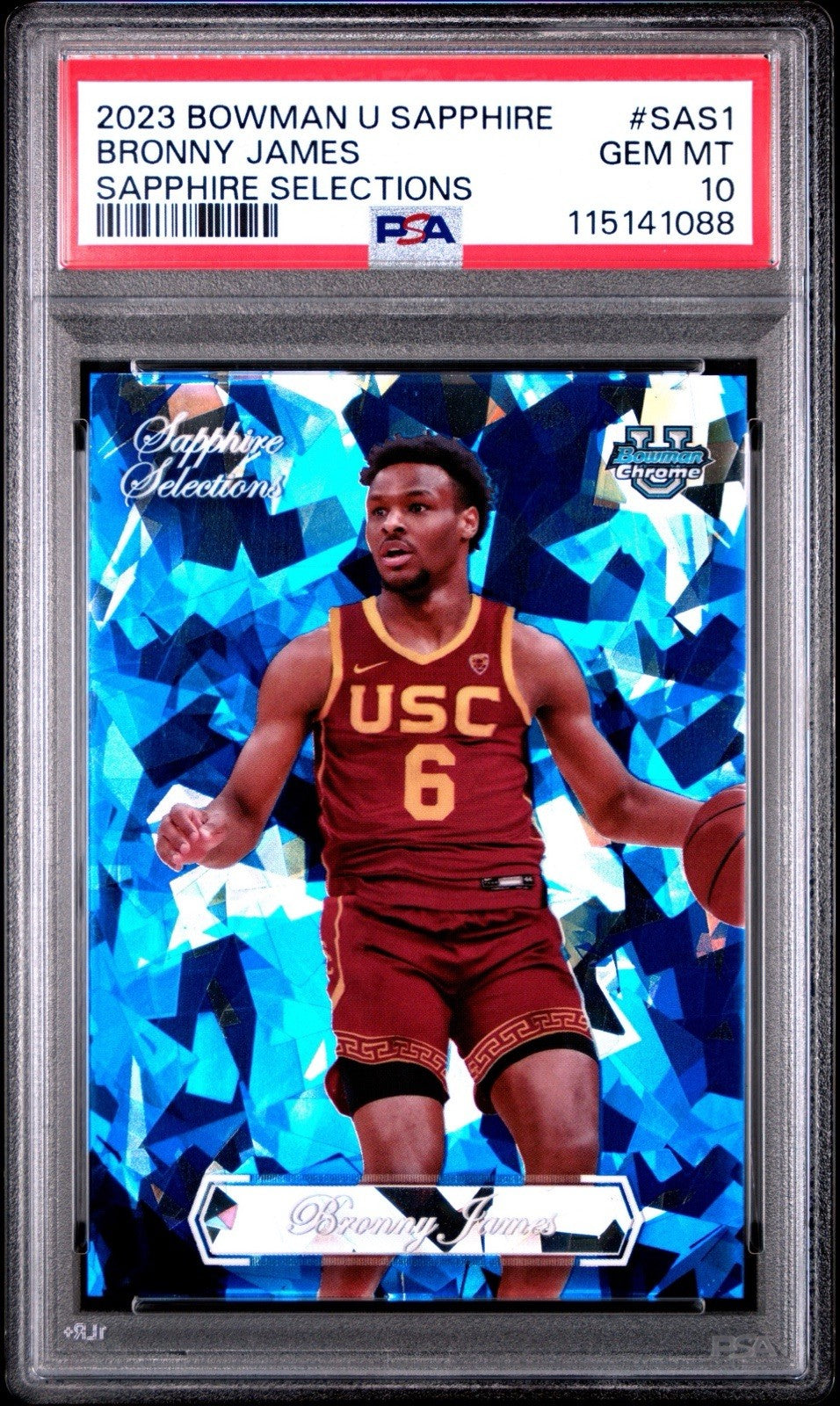 Bronny James 2023 Bowman U Sapphire SAS1 Sapphire Selections RC PSA 10