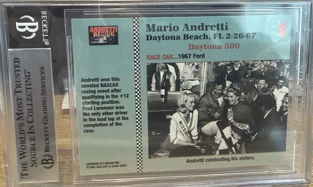 MARIO ANDRETTI Signed 1992 Collect A Card #3 Beckett BAS encased Indy Racing