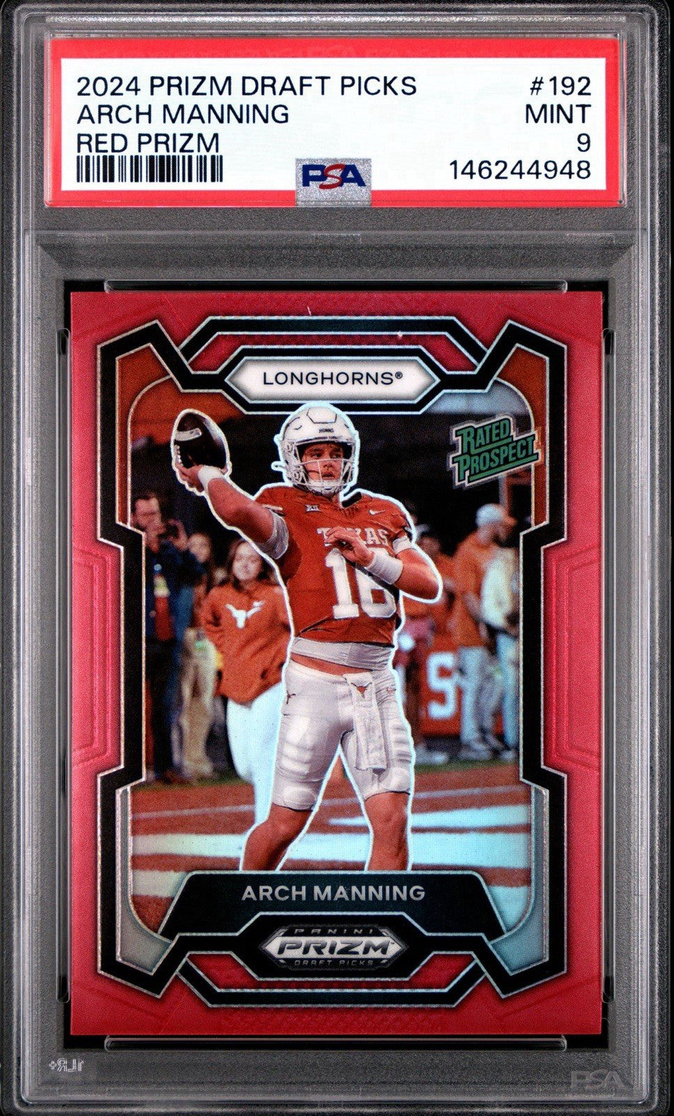 2024 Panini Prizm Draft - Rated Prospect Arch Manning #192 Red Prizm /299 PSA 9