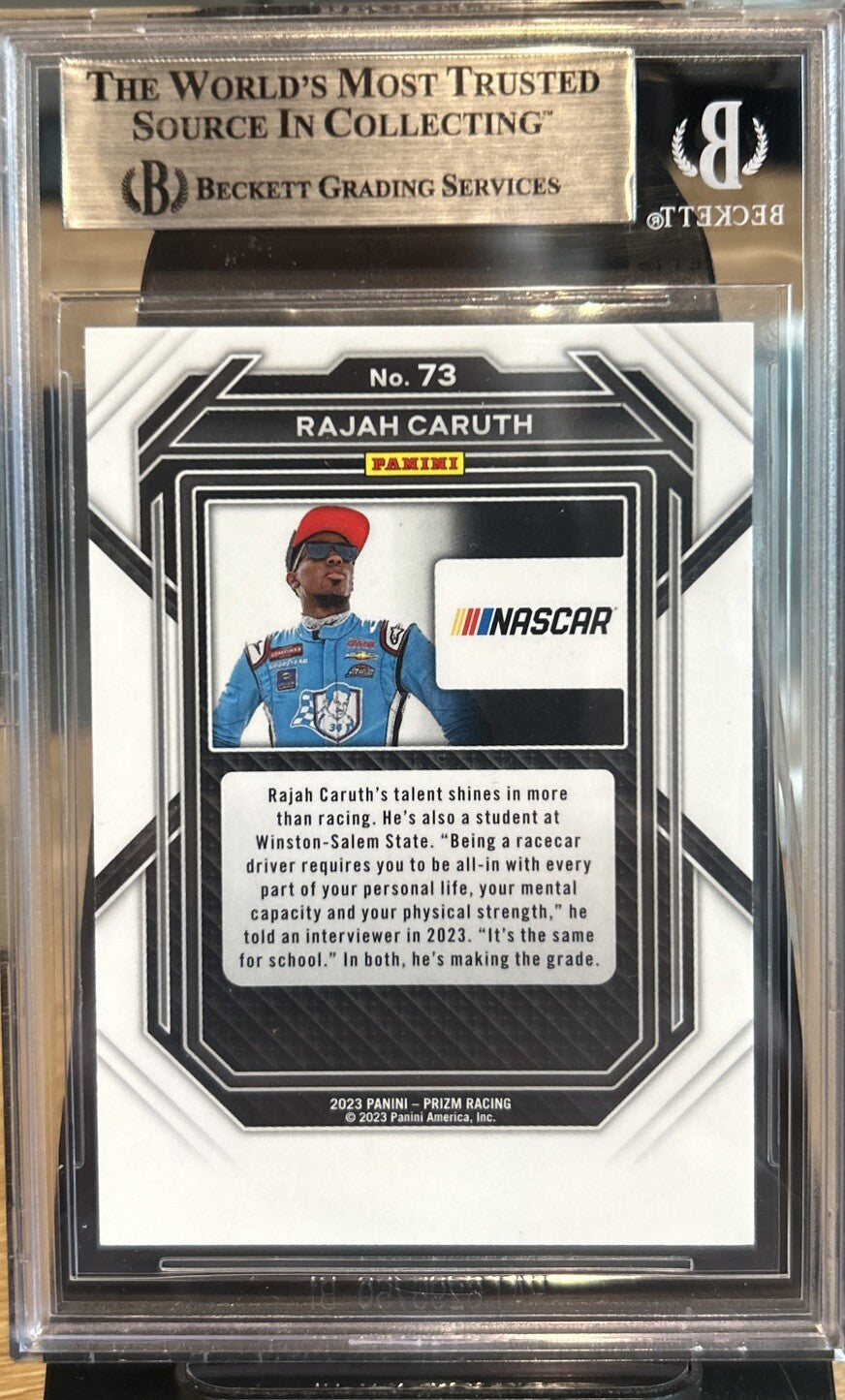 Signed RAJAH CARUTH -  2023 Panini Prizm ROOKIE CARD - Beckett BAS Slab