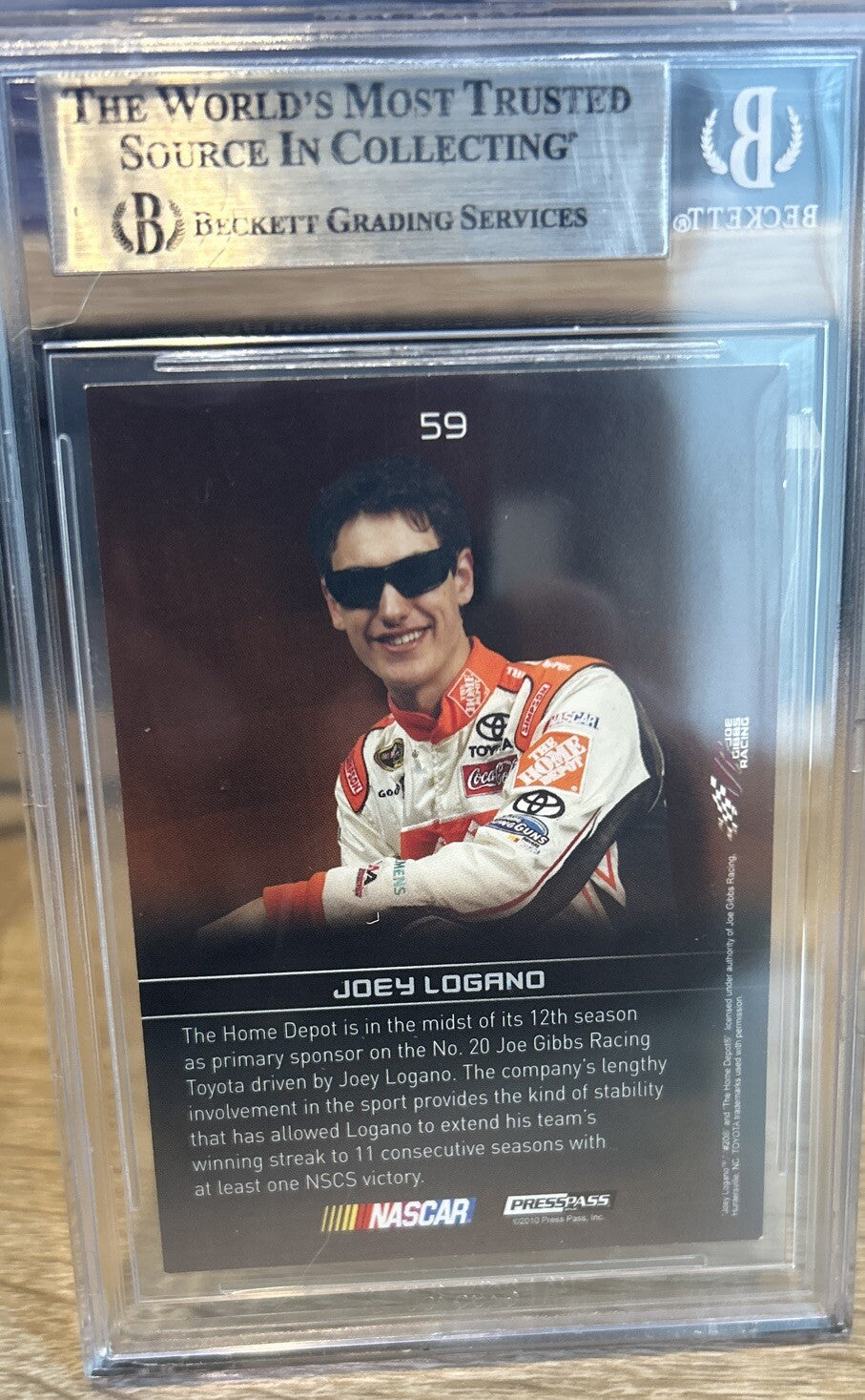 Signed Joey Logano 2010 Press Pass Premium #59 Beckett BAS Slab