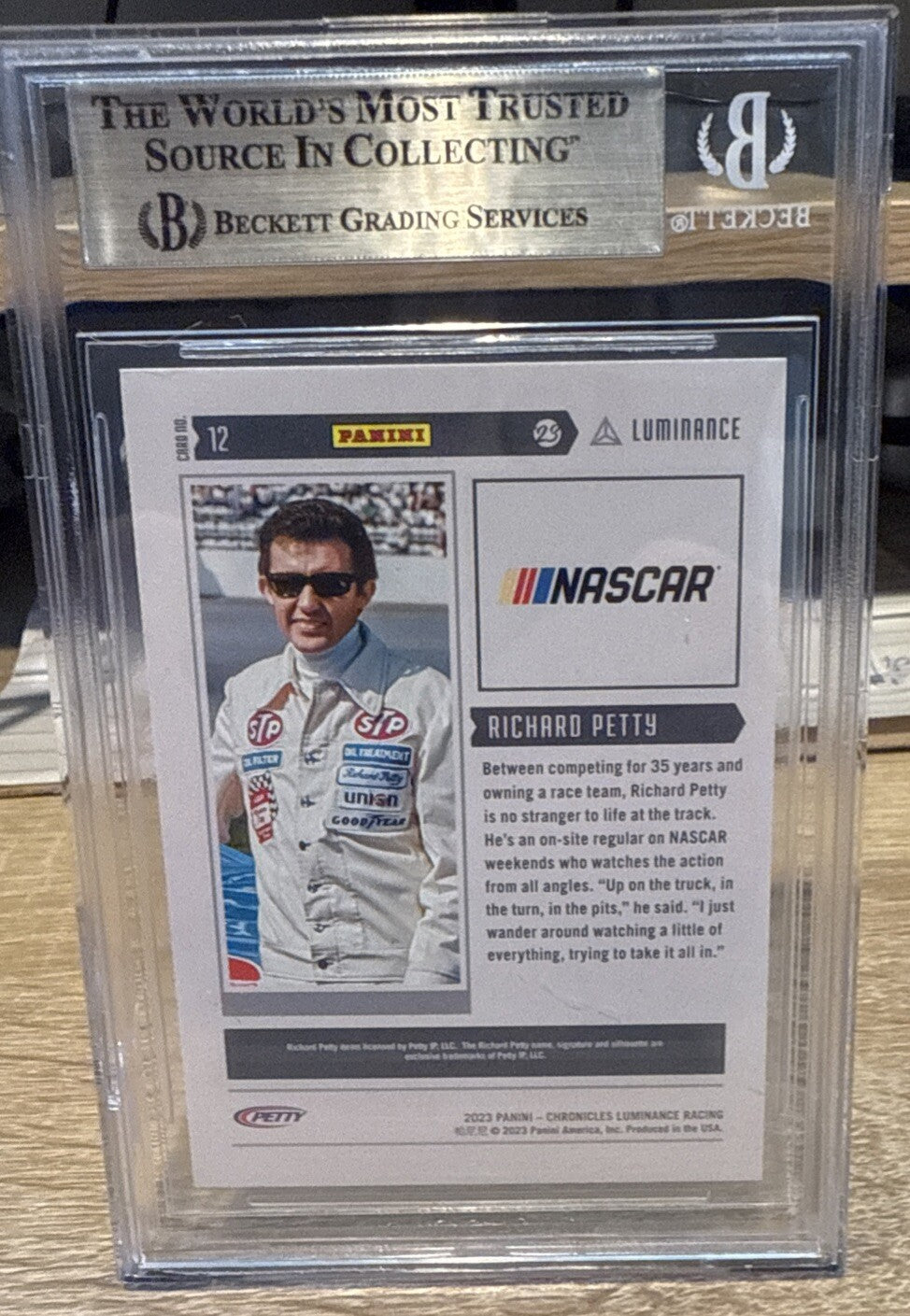 Signed 2023 Panini Chronicles Luminance #12 Richard Petty BAS Slab Beckett