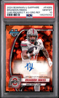 2024 Bowman Chrome U Orange Sapphire #PA-BIN Brandon Inniss AUTO /25 PSA 10 Gem