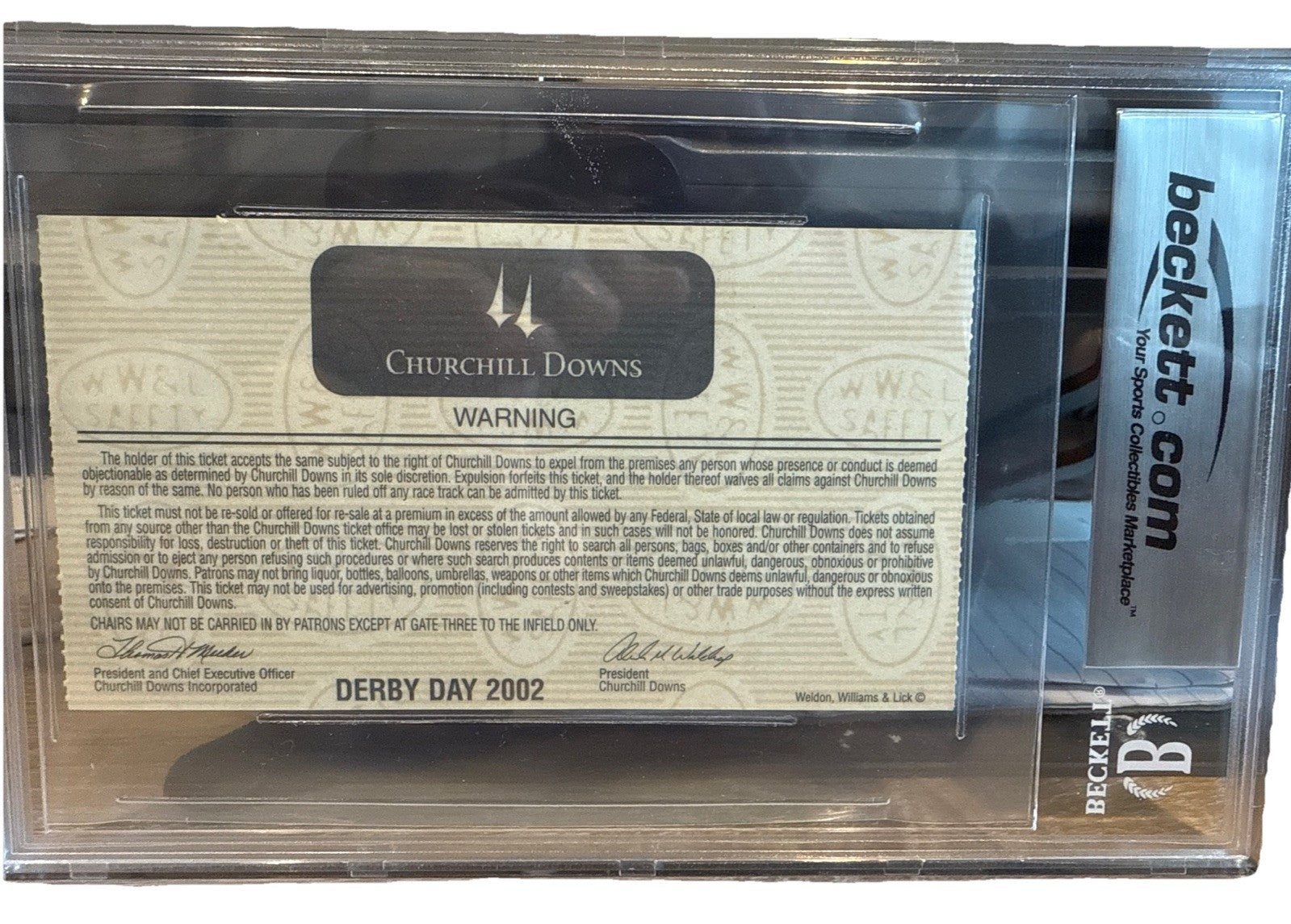Bob Baffert SIGNED 2002 Kentucky Derby Ticket Stub Winning Trainer BAS BECKETT