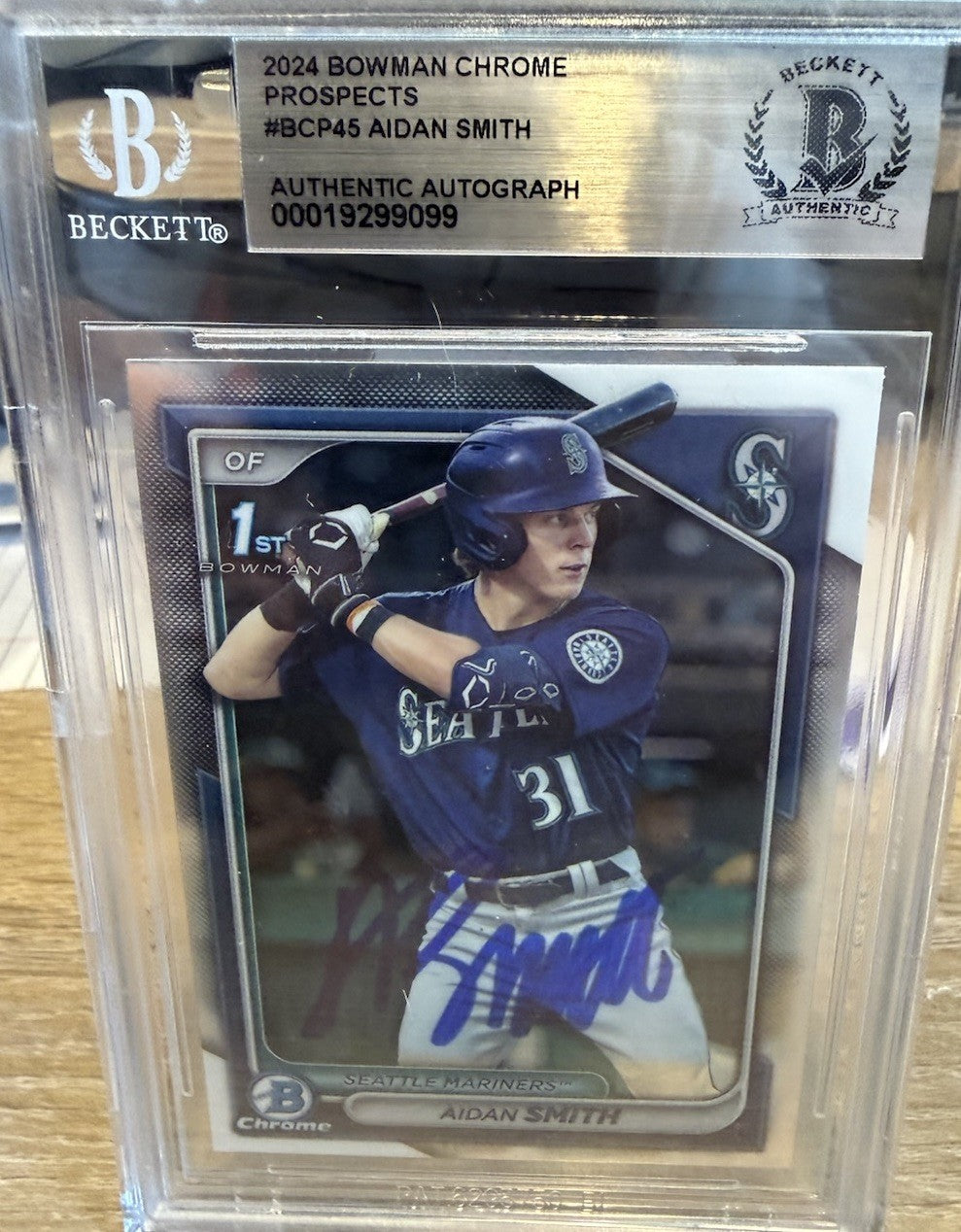 Signed 2024 Bowman Chrome #BCP45 - Aidan Smith - Beckett BAS Slab