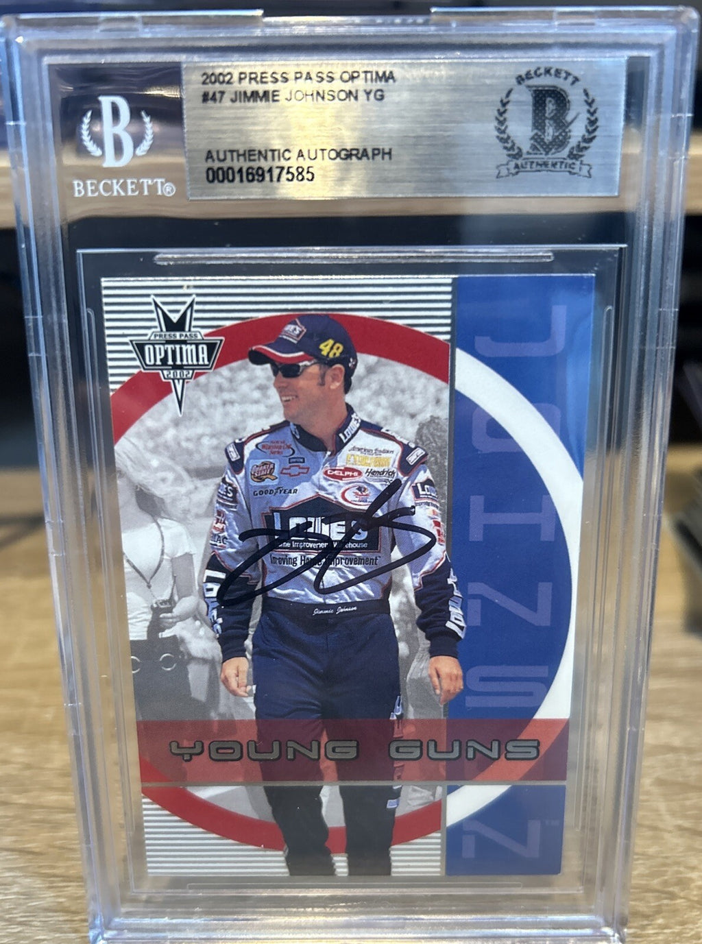 Signed Jimmie Johnson 2003 Press Pass Optima #47 AUTOGRAPH BECKETT BAS Slab