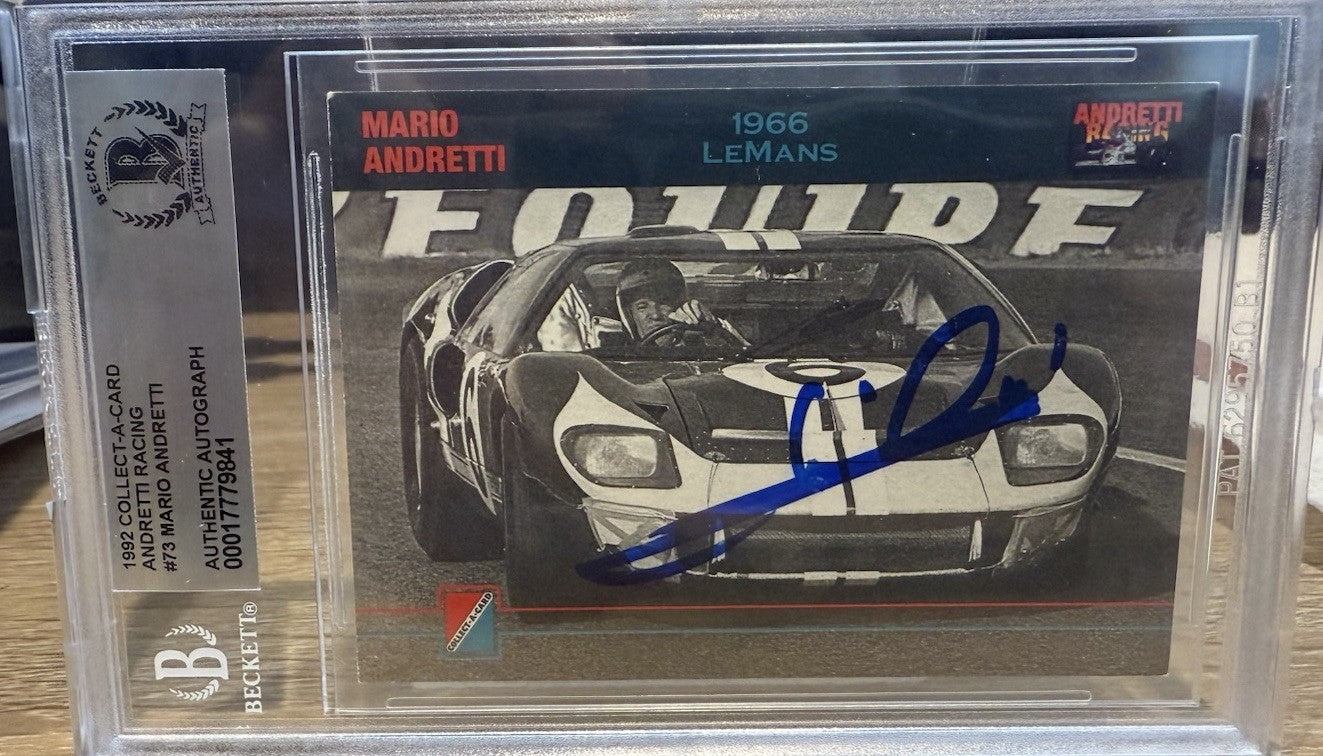 MARIO ANDRETTI Signed 1992 Collect A Card #73 Beckett BAS encased Indy Racing