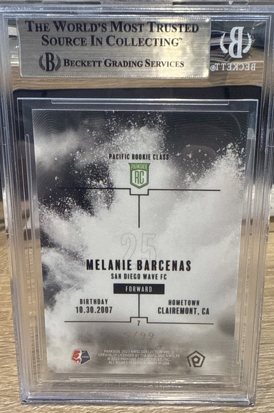 BGS 9 - 2023 Parkside NWSL Pacific Rookie Class #d  /99 Melanie Barcenas #7 RC