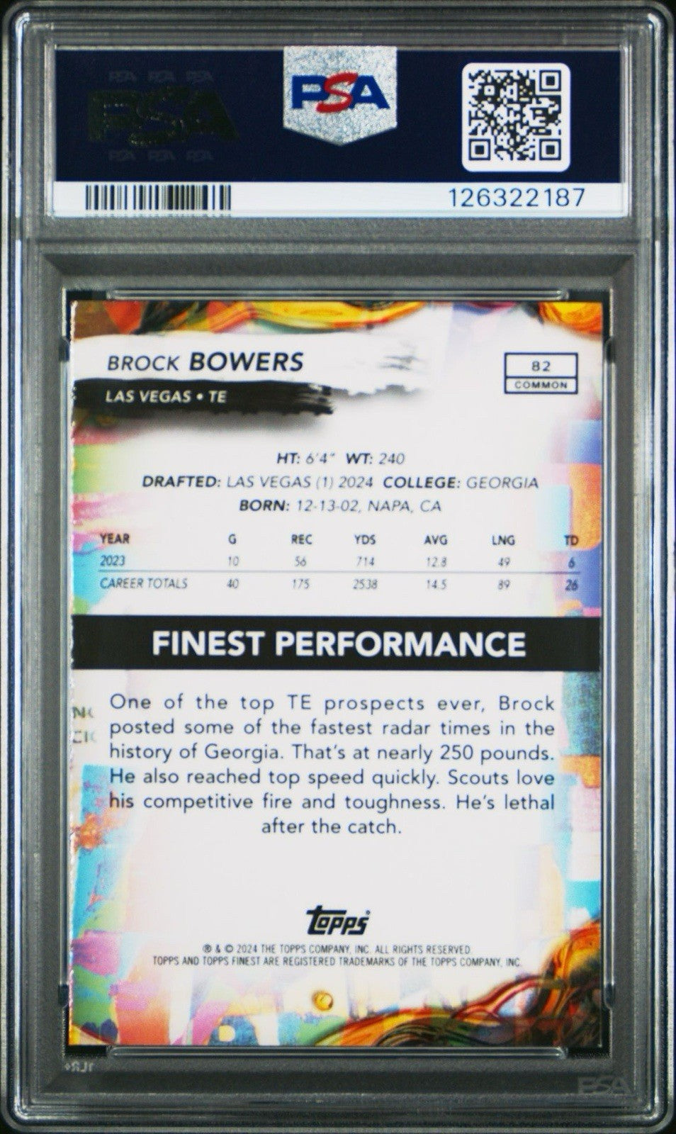 2024 TOPPS FINEST TEAM #82 BLUE CHECKERBOARD BROCK BOWERS #d /99 PSA 9