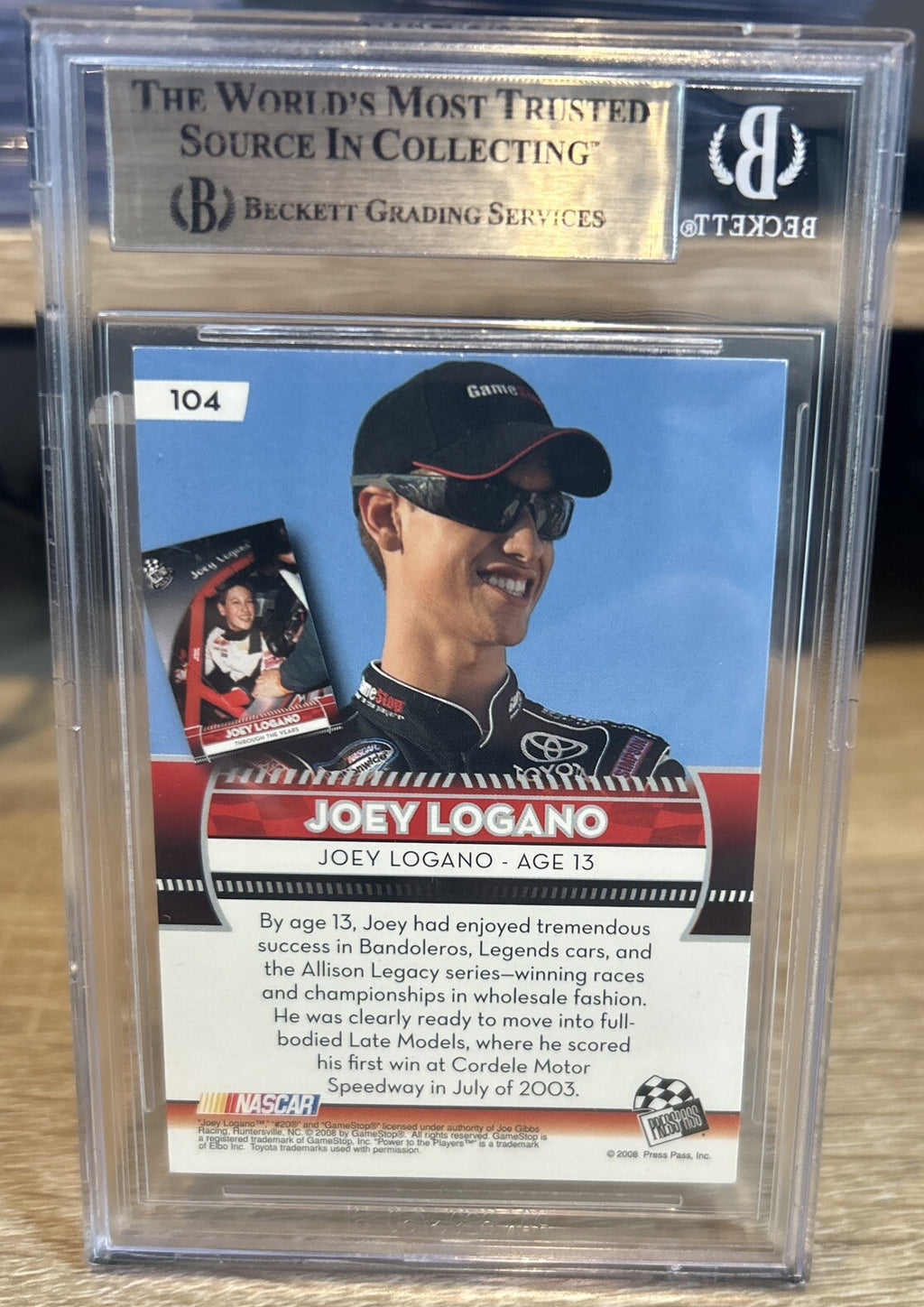 Joey Logano Signed 2009 Press Pass Blue Parallel TTY  #104 Beckett BAS Slab