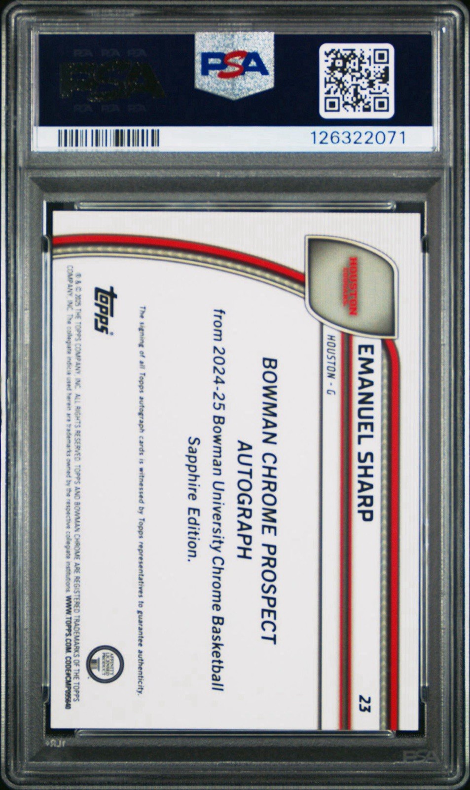 2025 Bowman U Sapphire Emanuel Sharp Orange Auto #d /25 - PSA 9