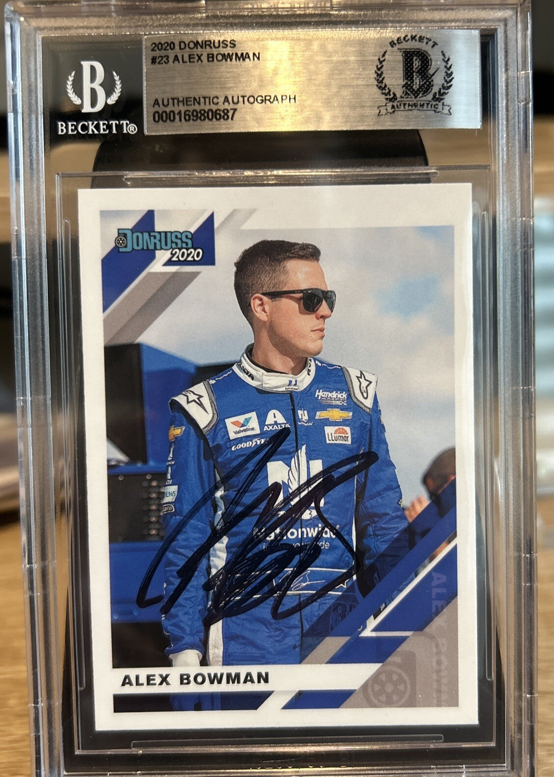 Alex Bowman SIGNED AUTOGRAPH 2020 DONRUSS #23 NASCAR BECKETT BAS Slab