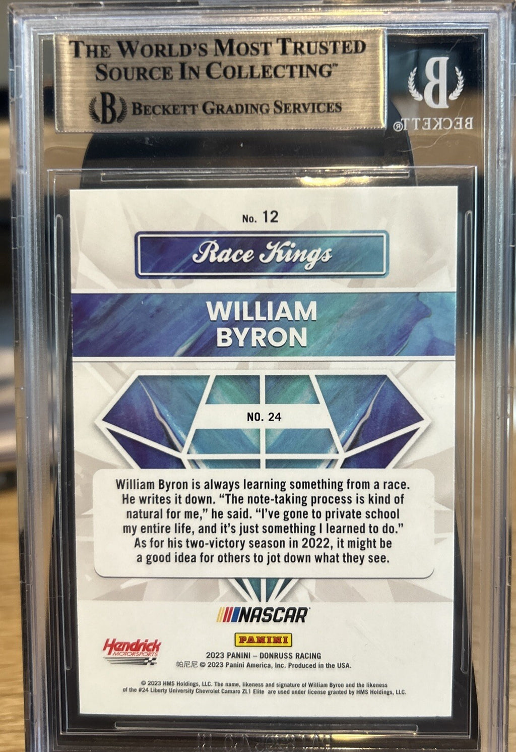 Signed WILLIAM BYRON 2023 DONRUSS Race Kings #12 NASCAR BECKETT BAS Slab