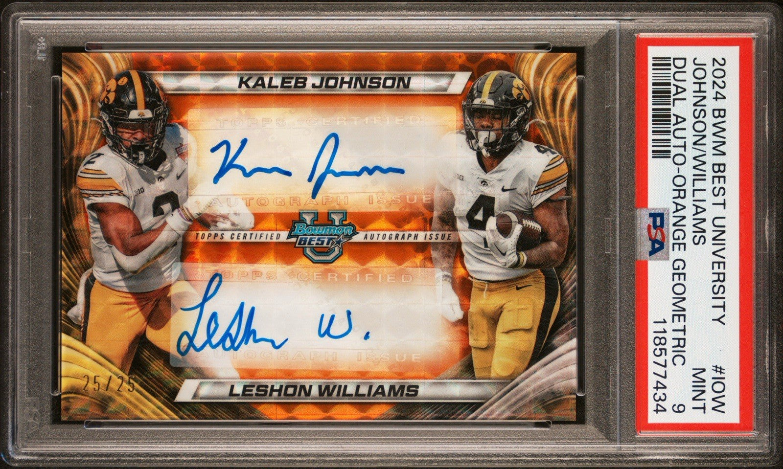 2024 Bowman U Best Orange Geo Auto /25 Kaleb Johnson Leshon Williams - PSA 9