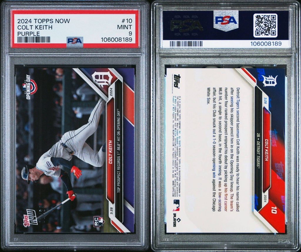 2024 Topps Now Colt Keith 1st MLB Hit on Opening Day #10 Purple /25 PSA 9 Mint