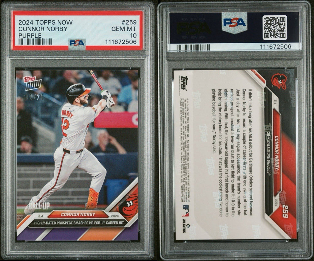 2024 Topps Now #259 Connor Norby Purple Parallel #d /25 RC - PSA 10 Gem Mint