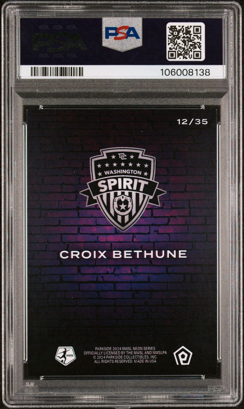 2024 Parkside FRENZY Soccer - CROIX BETHUNE NEON SSP KEEPR /35 PSA 9 POP 1