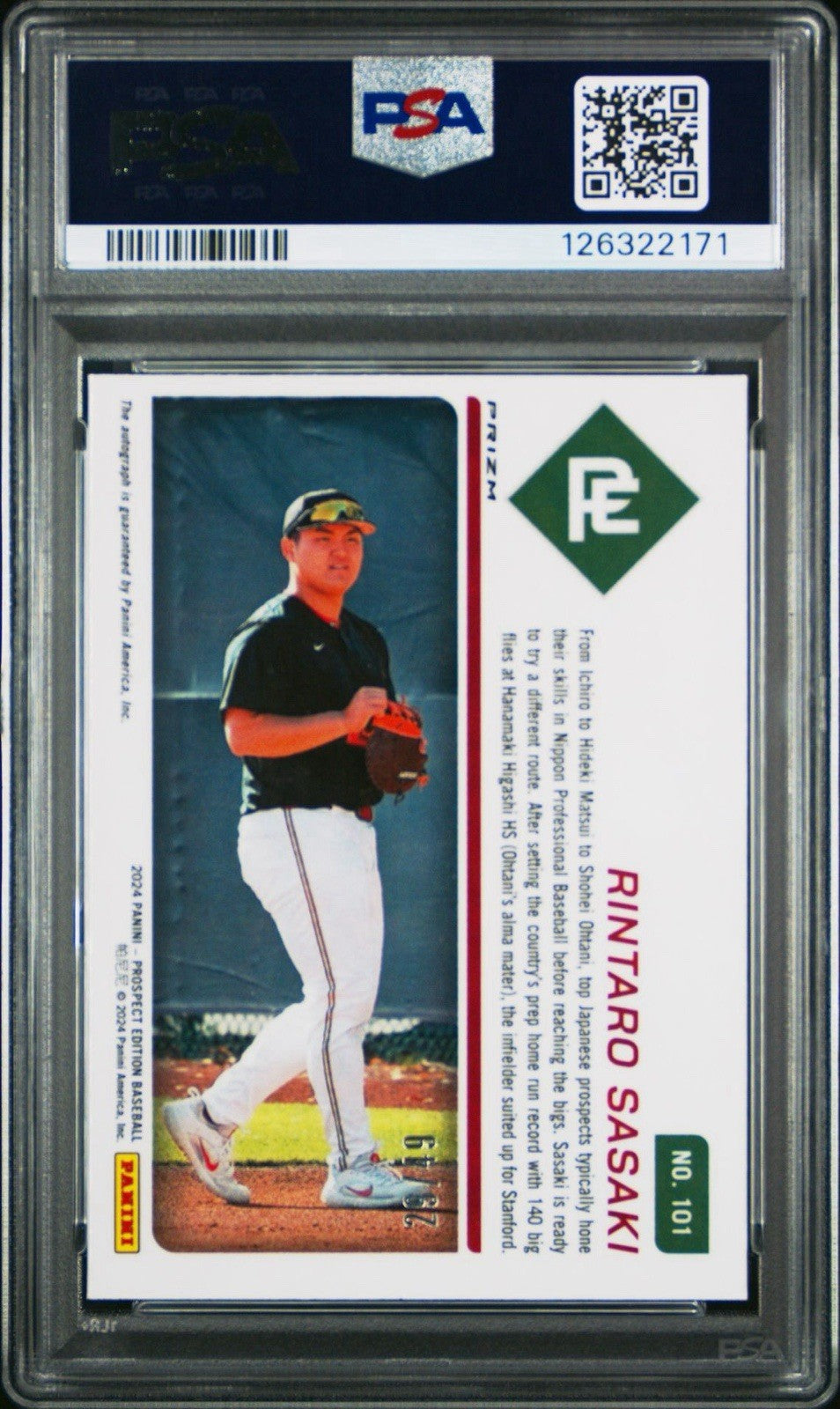 2024 Panini Prospect Edition Rintaro Sasaki #101 Purple Scope Auto #d /49 PSA 9