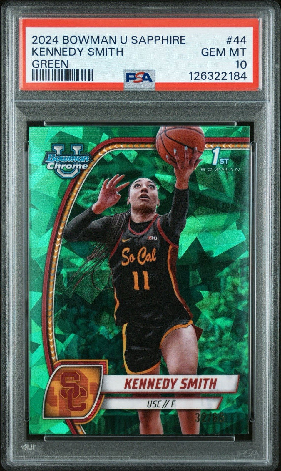 2024 BOWMAN U SAPPHIRE #44 KENNEDY SMITH /65 GREEN PSA 10 Gem