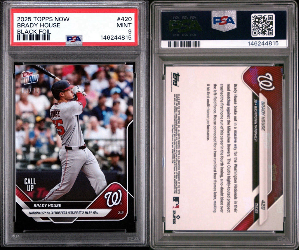 2025 Topps Now BRADY HOUSE #420 BLACK 08/10 - Call Up RC - NATIONALS PSA 9 Mint