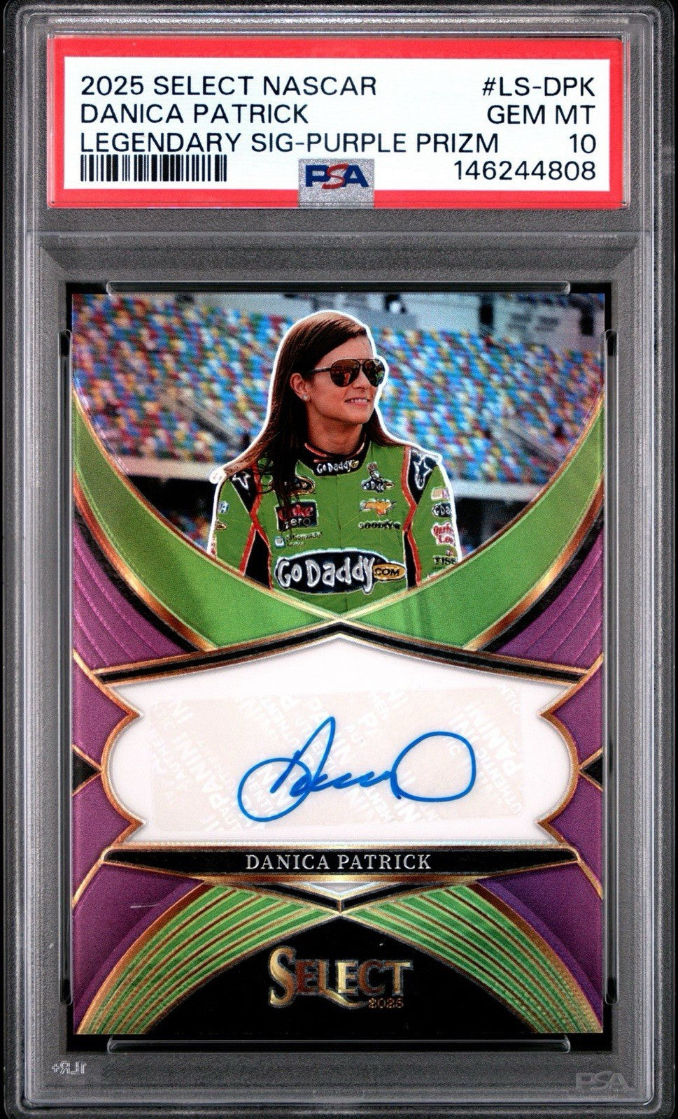2025 Panini Select - Signatures Danica Patrick #LS-DPK Purple /49 PSA 10 Gem