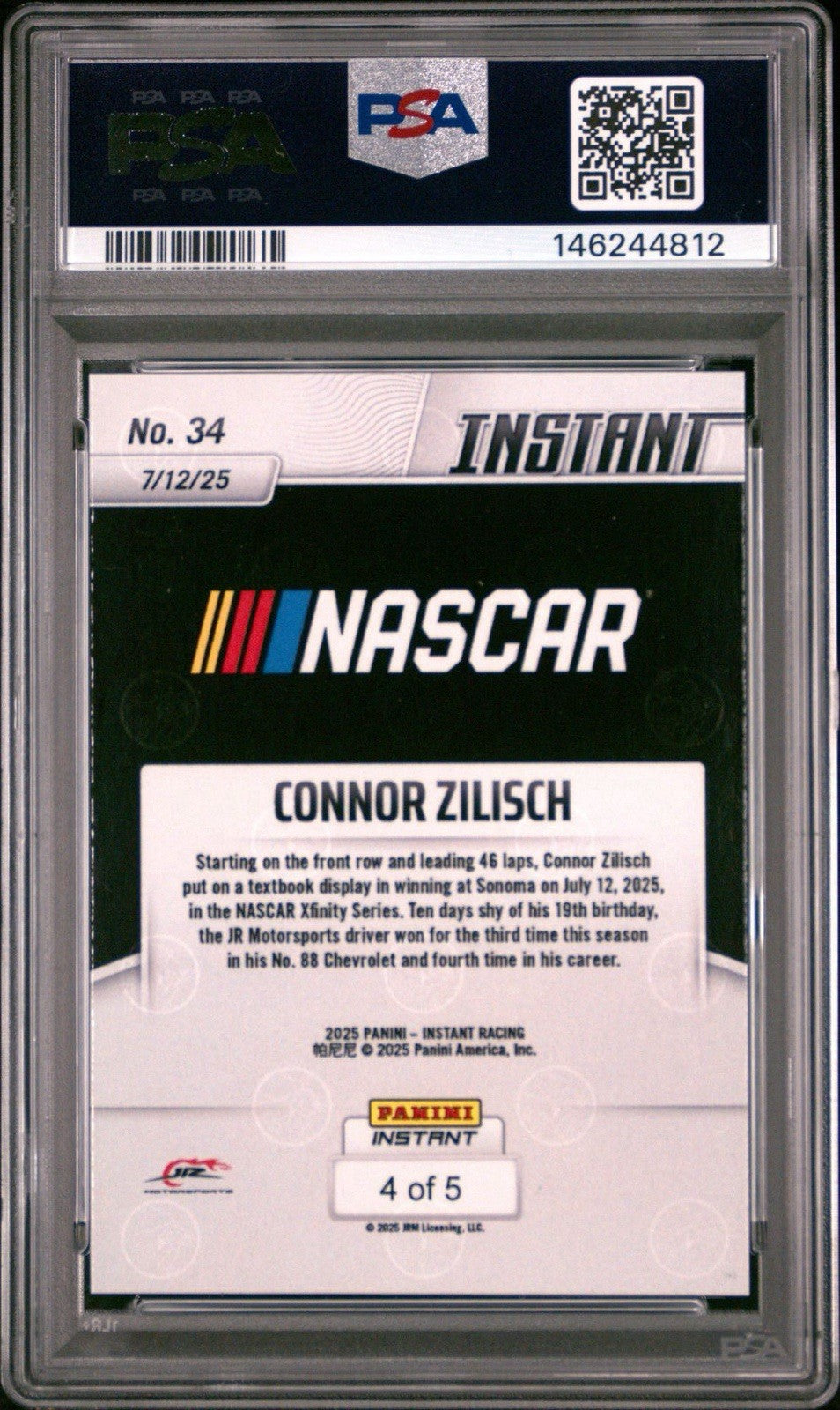 2025 Panini Instant #34 Connor Zilisch Lightning /5 PSA 10 Gem